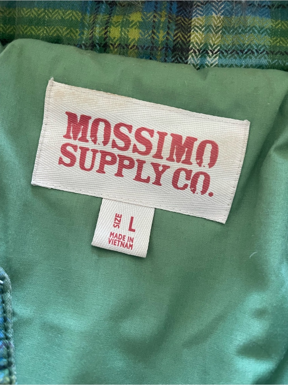 Vintage Y2k Mossimo Supply Co. Green Plaid Hooded Puffer Jacket with Faux Fur L - Picture 2 of 10